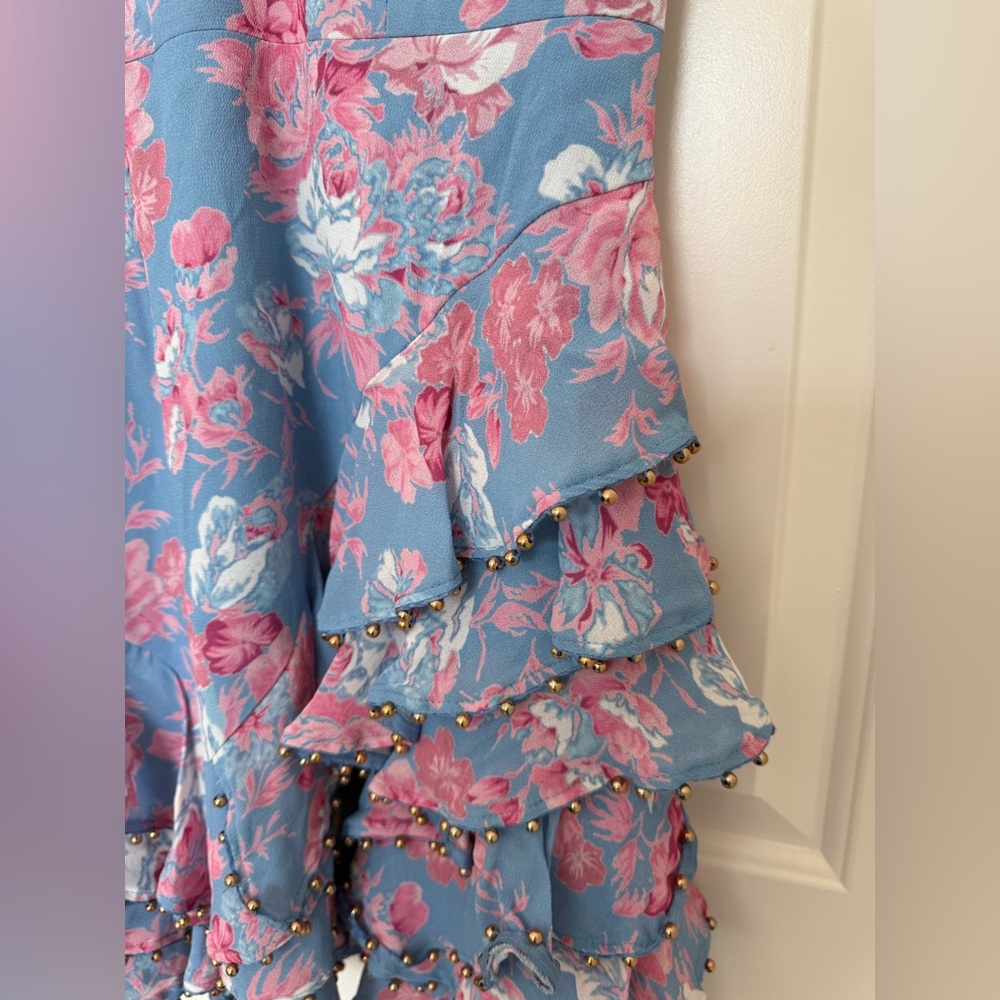 La Maison Talulah Dance & Romance Floral Ruffle Mini Dress Blue Pink Small - Picture 3 of 6